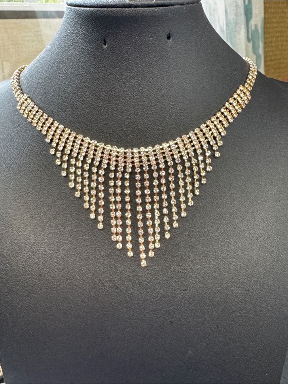 Daisy Fuentes Gold Crystal Fringe Statement Necklace